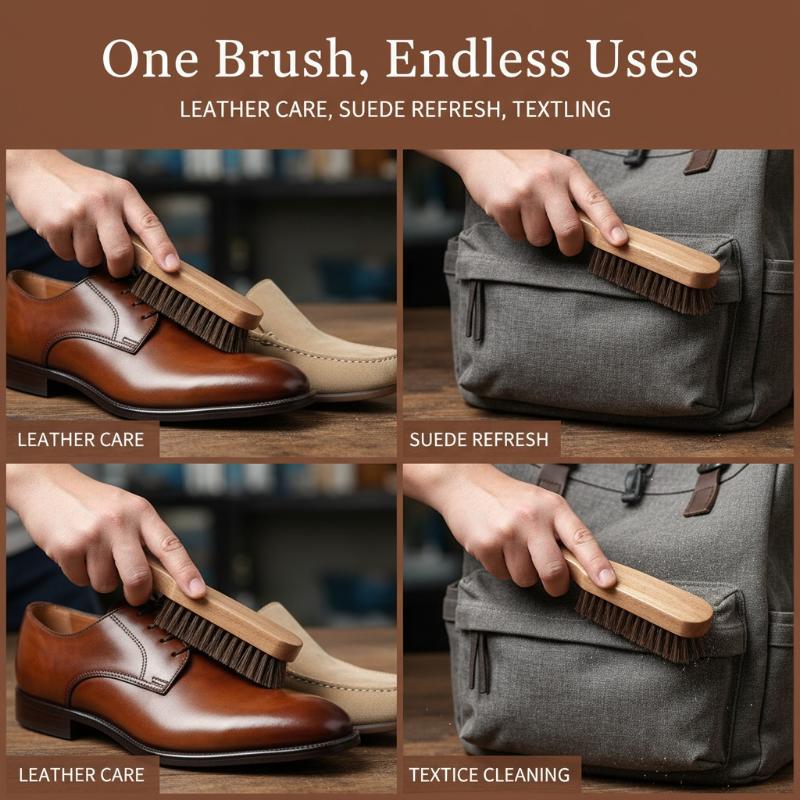 Leather Shoe Polish - 1 Stück Holz-Schuhbürste mit Pferdehaar für