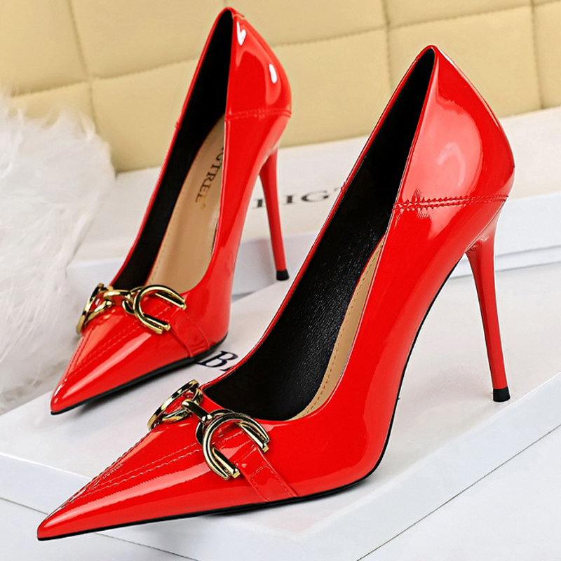 Shoe Tree - Luxus Damenpumps Metallgürtelschnalle Hohe Absätze Lackleder